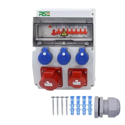 Immagine di Distributore di corrente da parete completo cablato, 32 A, 16 230 V, con contatore CEE IP65, 9. 1 x 32a 16a 3 LS+FI