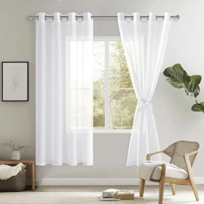 Immagine di DWCN Sheer Tenda in voile trasparente con occhielli, 2 pezzi, per soggiorno, camera da letto, 160 x 132 cm (altezza larghezza)