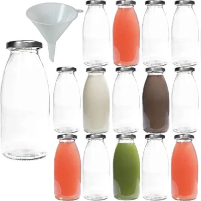 Immagine di Viva Haushaltswaren Bottiglie di Vetro/Latte Biberon da 250 ML con Tappo a Vite argentate e Imbuto, Vetro, Deckel Silber, 15 x 250ml