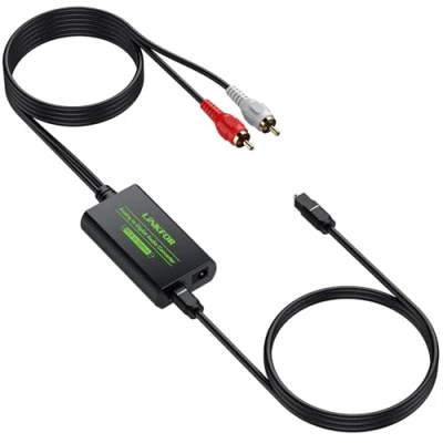 Immagine di LiNKFOR Convertitore da RCA a SPDIF con Cavo Maschio di 1,1m Toslink Supporto per Giradischi TV Lettori CD Altoparlanti Bar Audio Analogico Digitale