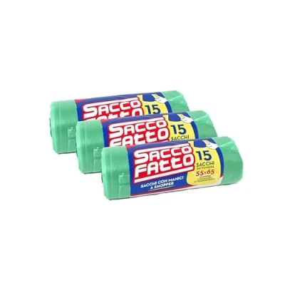 Immagine di 45 Sacchi Spazzatura Verdi, Sacchetti Plastica con Manici a Shopper, 55x65cm, Trasparenti Super Resistenti, Spazzatura, Raccolta Differenziata, Differenziata Esterno