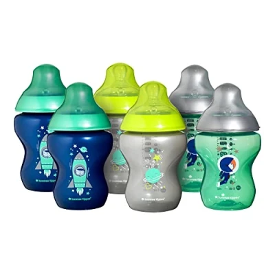 Immagine di Tommee Tippee Biberon Closer to Nature , Tettarella Simile al Seno a Flusso Lento con Valvola Anticolica, 260ml, Confezione da 6, Blu