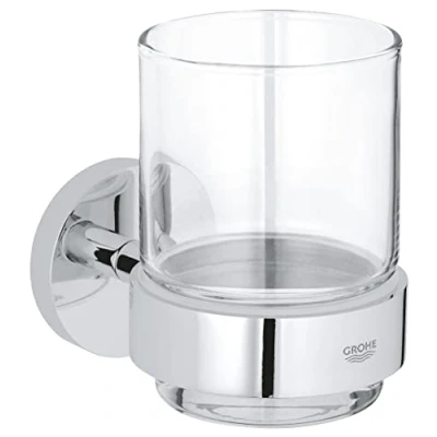 Immagine di GROHE Start QuickFix cristallo con supporto (metallo e vetro, fissaggio nascosto, viti tasselli inclusi, facilissimo da montare QuickGlue), dimensioni 106 x 99 mm, cromo, 41194000