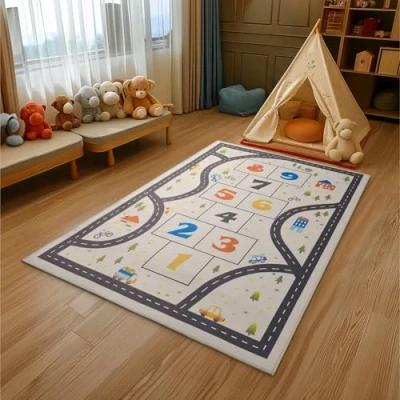 Immagine di Navaris Tappeto Cameretta Bambini per Antiscivolo Morbido Gioco 160 x 120 cm Bimbi Decorativo e Robusto Design della Campana