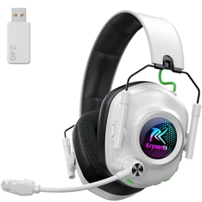 Immagine di Krysenix KGH2 Cuffie Gaming Wireless, 2,4 GHz per PS4, PS5, PC, Mac, Switch, Bluetooth con microfono, Cancellazione del Rumore, Bianco Nero