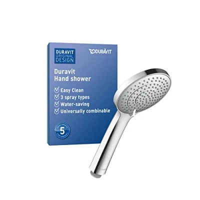 Immagine di Duravit Universal Doccetta a mano, Doccia con 3 tipi di getto (Rain, Intense Rain, Soft Rain), mano rotonda (Ø 110 mm), funzione MinusFlow risparmio idrico, Cromo