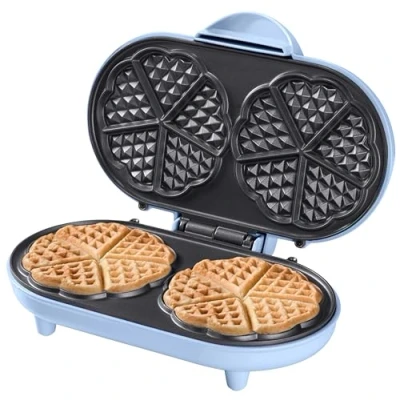 Immagine di Bestron waffle Maker, piastra per doppio a forma di cuore, macchina con antiaderente &amp; indicatoro luminso, collezione Sweet Dreams, 700 watt, colore: Blu