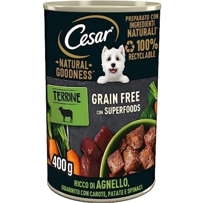 Immagine di Cesar Natural Goodness Cibo Umido per Cani al gusto di Agnello e Verdure, 6 Lattine da 400 g, totale 2.4 kg