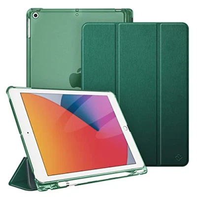 Immagine di FINTIE Custodia per iPad 10.2 Pollici 9a / 8a 7a Generazione (2021 2020 2019) con Built in Pencil Holder Sottile Leggero Semi Trasparente Cover Case Auto Sveglia/Sonno, Verde Scuro