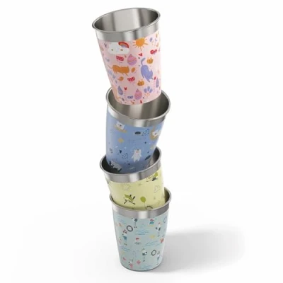 Immagine di Sigg Set di tazze acciaio per bambini (4 x 0.35 L) Daydream, tazza bambino in 4 design colorati adatte ragazze e ragazzi, Pratica portatile ideale anche la casa