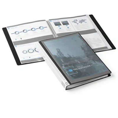 Immagine di Durable 243401 Duralook Plus, portalistino per documenti A4, copertina con tasca trasparente, etichetta longitudinale, 40 buste, nero