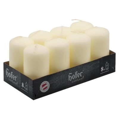 Immagine di Hofer Candele Avorio a Colonna 4,5 x 9 cm Set di 8 Piccole Decorative Cilindriche Colore Lunga Durata 12 Ore Cera Antigoccia Non Profumate qualità RAL