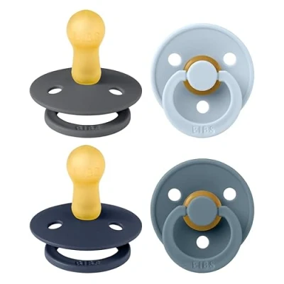 Immagine di BIBS Colour, Set di 4 ciucci, succhietto senza BPA, Tettarella tonda. Lattice gomma naturale, Prodotto in Danimarca/UE. 6 18 mesi (set da 4), Deep Space Mix