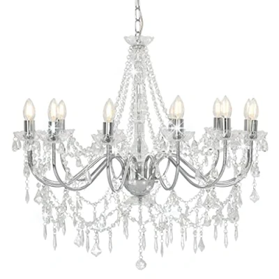 Immagine di vidaXL Lampadario con Perle di Cristallo Rotondo 12 Lampadine E14 Elegante Lampada da Soffitto Luce Interni Argento Trasparente in Metallo e Acrilico