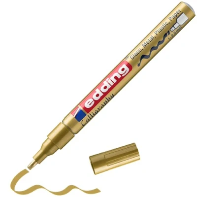Immagine di edding 753 Pennarello Indelebile per Calligrafia a Vernice Lucida, Oro, 1 Pennarello, Punta Calligrafica 2,5 Mm, Impermeabile, Altamente Coprente, Scrapbooking, Scrittura Mano
