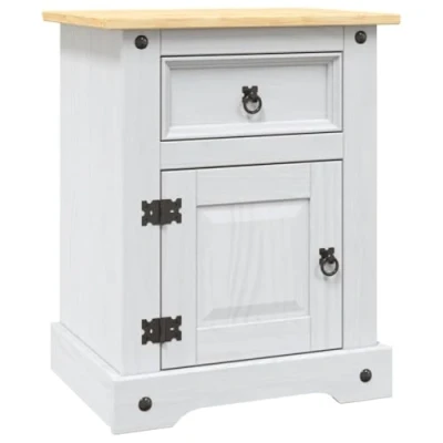 Immagine di vidaXL Legno di Pino Messicano Comodino Corona Range con Anta e Cassetto Rustico Cerato Elegante Robusto Armadietto Tavolino Notte Bianco 53x39x67 cm