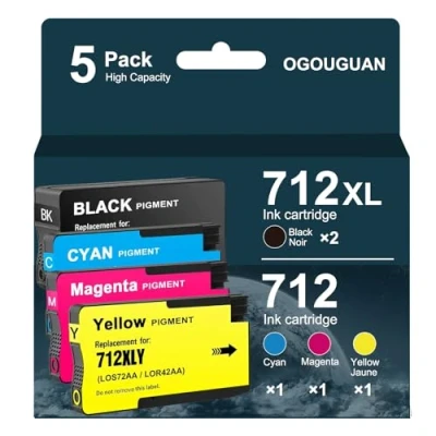 Immagine di Oyate Cartuccia d&#039;inchiostro rigenerata 712 712XL High Yield per stampanti HP DesignJet T650 T630 T230 T210 Studio Plotter (5 Pack)