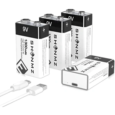 Immagine di TQTHL Batteria 9V Ricaricabile,4 PCS 1300mAh 9Volt Pile Ricaricabili USB A Lunga Durata Per Tutti Gli Usi Con Cavo Di Ricarica 2 in 1 (4 PCS)…