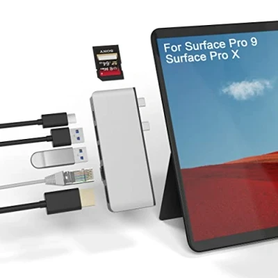 Immagine di Rytaki Docking Station Hub USB Surface PRO X con 4K HDMI, Port Ethernet Gigabit, C, 2 Porte 3.0 ad Alta velocità Trasporto, Slot per schede SD (HC) e Lettore di TF