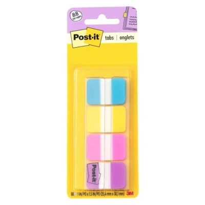Immagine di Post it Tabs, 2,5 cm, tinta unita, acqua, giallo, rosa, viola, 22/colore, 88 per dispenser (686 AYPV1IN) di