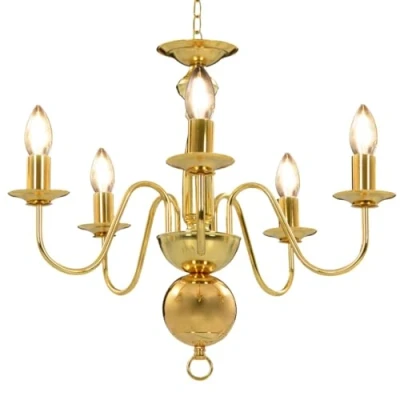 Immagine di vidaXL Candelabro 5 Lampadine E14 Anticato Lampada da Soffitto a Sospensione Luce Pendente Base Metallo Dorato Gocce Acrilico Trasparente