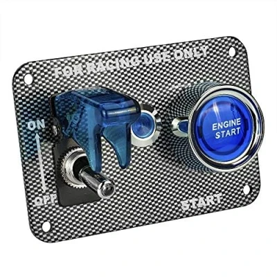 Immagine di Jtron Pannello interruttore auto da 12 V 20 A, per sport corsa, spegnimento rapido, A levetta + pulsante di accensione 50 combinato con indicatore(blu)