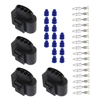 Immagine di ECSiNG 4 set di connettori femmina per auto a pin con terminali e guarnizioni bobina accensione connettore 1J0973724 compatibile VW Audi