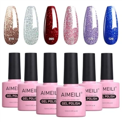 Immagine di AIMEILI HEMA FREE Smalto Semipermente Kit Semipermanente Unghie in Gel UV LED Smalti Colorati per Manicure Soak Off Glitter Natale Polish Set 6 x 10 ml Numero 29