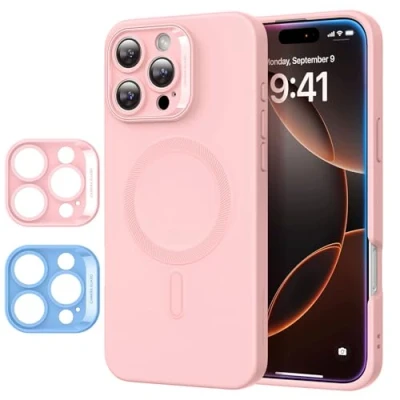 Immagine di ESR Custodia con MagSafe per iPhone 16 Pro Max, Supporta la ricarica magnetica, in silicone liscio e sottile, Protezione dello schermo della fotocamera, Antigraffio, Serie Cloud, Rosa