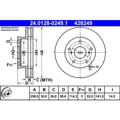 Immagine di ATE 24.0128 0249.1 Disco freno 258,0 28,0 5 114,3 ventilato rivestito TOYOTA: HILUX 3 Pick up