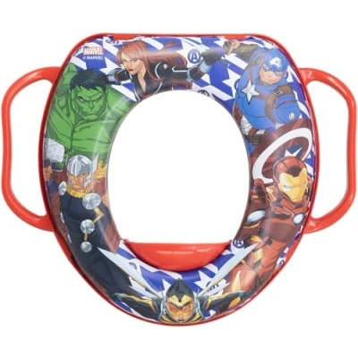 Immagine di Riduttore Wc Bambini Marvel Avenger, in plastica, imbottito e riutilizzabile, con due maniglie laterali di supporto