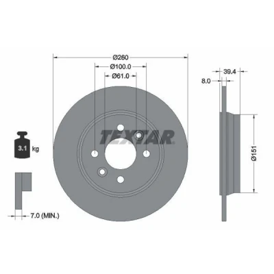 Immagine di TEXTAR Disco freno RENAULT: Clio V Hatchback 8mm 04/06 100mm pieno rivestito 92347603 440A00868R Dischi freno, dei freni