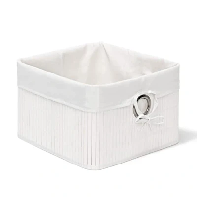 Immagine di Relaxdays Cestino Portaoggetti, Fodera in Tessuto, Bambù, Rettangolare, Bagno, Giochi, HLP 20x31x31 cm, Bianco