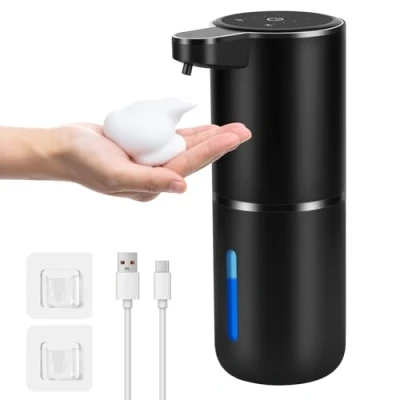 Immagine di Gaethra Dispenser Sapone Bagno, 380ml Automatico, Dosatore Cucina Automatico con Sensore di Movimento Infrarossi, Usb Ricaricabile, Impermeabile IPX5 (Nero, Tipo schiuma)
