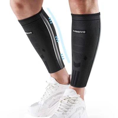 Immagine di CAMBIVO Polpaccera Compressione Uomo Donna x2, Calze Graduata senza Piede, Fascia Elastiche Polpaccio con Stabilizzatori Laterali, per Corsa, Sport, Calcio, Ciclismo, Vene Varicose