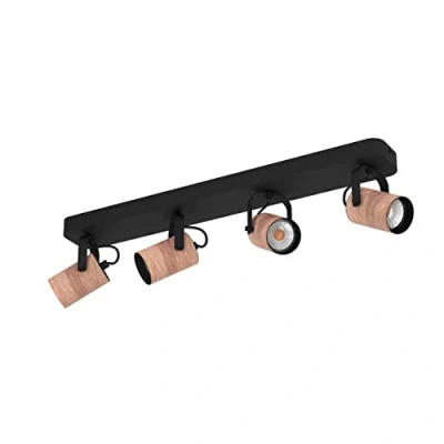 Immagine di EGLO LED da soffitto Cayuca, lampada a 4 luci con faretti orientabili, in legno naturale e metallo nero, soffitto, luce bianco calda