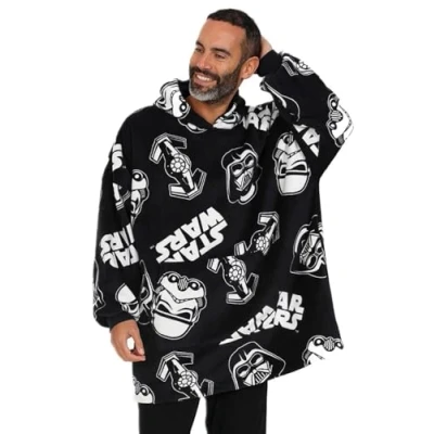 Immagine di Star Wars Felpa con cappuccio da uomo in pile completamente foderata di lusso, oversize pile, Nero , Taglia unica
