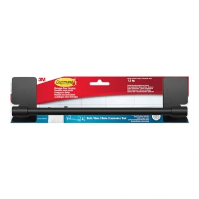 Immagine di Command Portasciugamani da bagno, nero opaco, 1 barra porta asciugamani + 4 strisce resistenti all&#039;acqua, per appendere gli senza danni, portata fino a 1,3 kg
