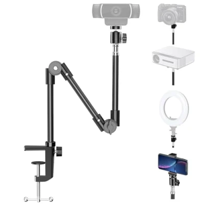 Immagine di KDD Supporto Webcam Braccio e Camera da Tavolo con 25 Pollici Pieghevole Flessibile a Collo d&#039;oca Morsetto per Cellulare Telefono Proiettore Logitech C922 C930e Brio 4K