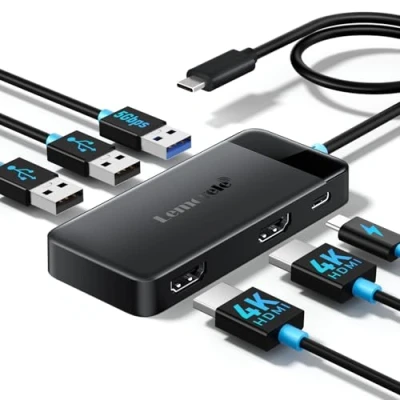 Immagine di Lemorele Hub USB C 6 in 1 Multiporta, 2 HDMI 4K@30Hz, 3 3.0, PD 100W Docking Station per Monitor Doppio, Caricamento Rapido MacBook, Windows, PC