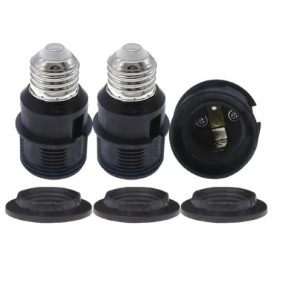 Immagine di E27 a Socket Extender, FINELED E27/E26 Adattatore portalampada (confezione da 3) (nero)
