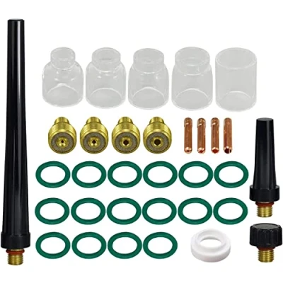 Immagine di RIVERWELD tig GAS LENS COLLET CORPO 1,0mm 1,6 mm 2,4 3,2 Coppa Pyrex Kit db sr wp 9 20 25 torcia saldatura 33pcs
