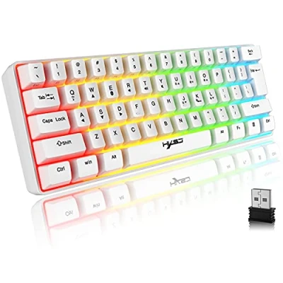 Immagine di Tastiera Wireless Gaming, 61 Tasti Bluetooth 5.0 + 2.4G Dual Mode Retroilluminata Arcobaleno Ergonomica Piccola al 60% con Batteria Ricaricabile per Windows Mac PC PS4 Gamer, Bianca
