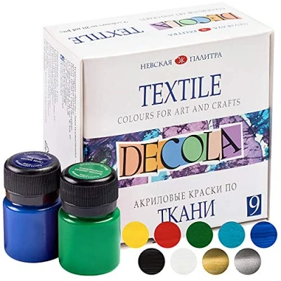 Immagine di Decola Set Colori Per Tessuti 9x20ml Tempere Resistenti Ai Lavaggi In Lavatrice Prodotti da Nevskaya Palitra