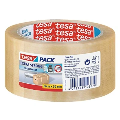Immagine di tesapack® Extra Strong Nastro da Imballaggio Forte in PVC, 66m x 50mm, Trasparente