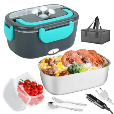 Immagine di VMUTGA Scaldavivande Elettrico Portatile, 60W 1,5L Porta Pranzo Riscaldabile, 12V/24V/220V 240V Lunch Box Termico Per Auto Camion e Ufficio, Contenitore Alimenti Caldi