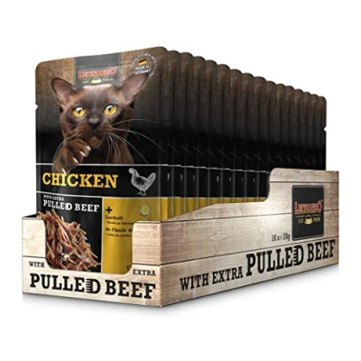 Immagine di Leonardo Sacchetto salvafreschezza [16x70g Pollo con straccetti di carne manzo] Pulled Beef Cibo umido senza cereali per gatti Alimento completo