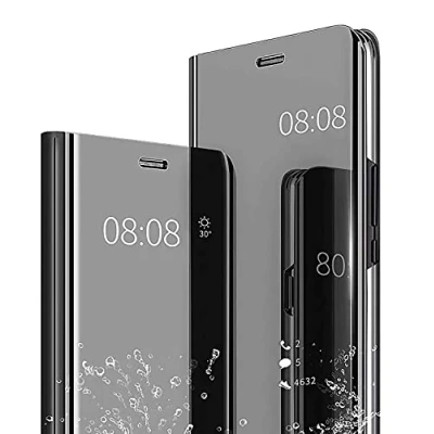 Immagine di WOBURN Clear Smart View Cover per Samsung Galaxy A34 5G, Standing Mirror Flip Folio Custodia Protettiva Bumper, Luxury Specchio Libro Case con Supporto Pieghevole. Nero