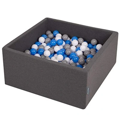 Immagine di KiddyMoon 90X40cm/200 Palline ∅ 7CM Quadrato Piscina di Colorate per Bambini Fabbricato in EU, Grigio Sc:Grigio/Bianco/Blu