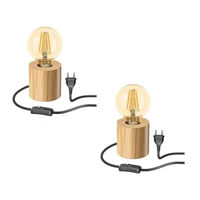 Immagine di ledscom.de 2 pz. lampada da tavolo HITO, legno massiccio, rotonda, incl. LED oro max. 818lm, dimmerazione a 3 livelli, bianco extra caldo